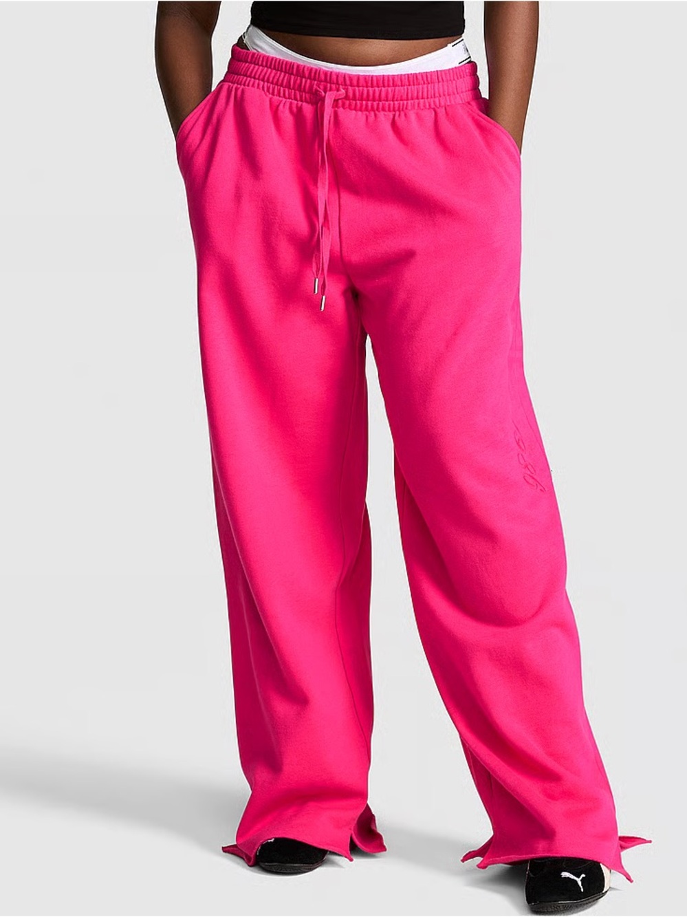 PINK Campus Fleece Wide-Leg Split-Hem Mid-Rise Sweatpants XS-S